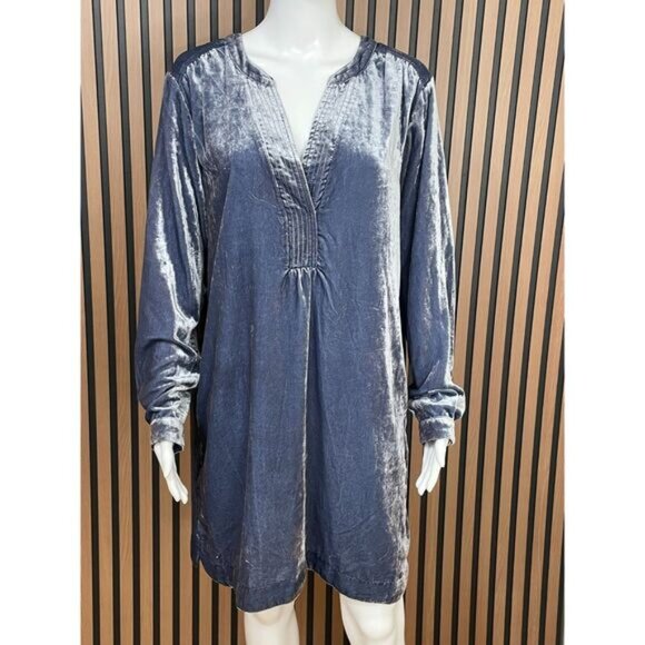 Anthropologie Melody Women's Dress Shift Mini Velvet Split Neck Boho M Blue - Picture 1 of 9